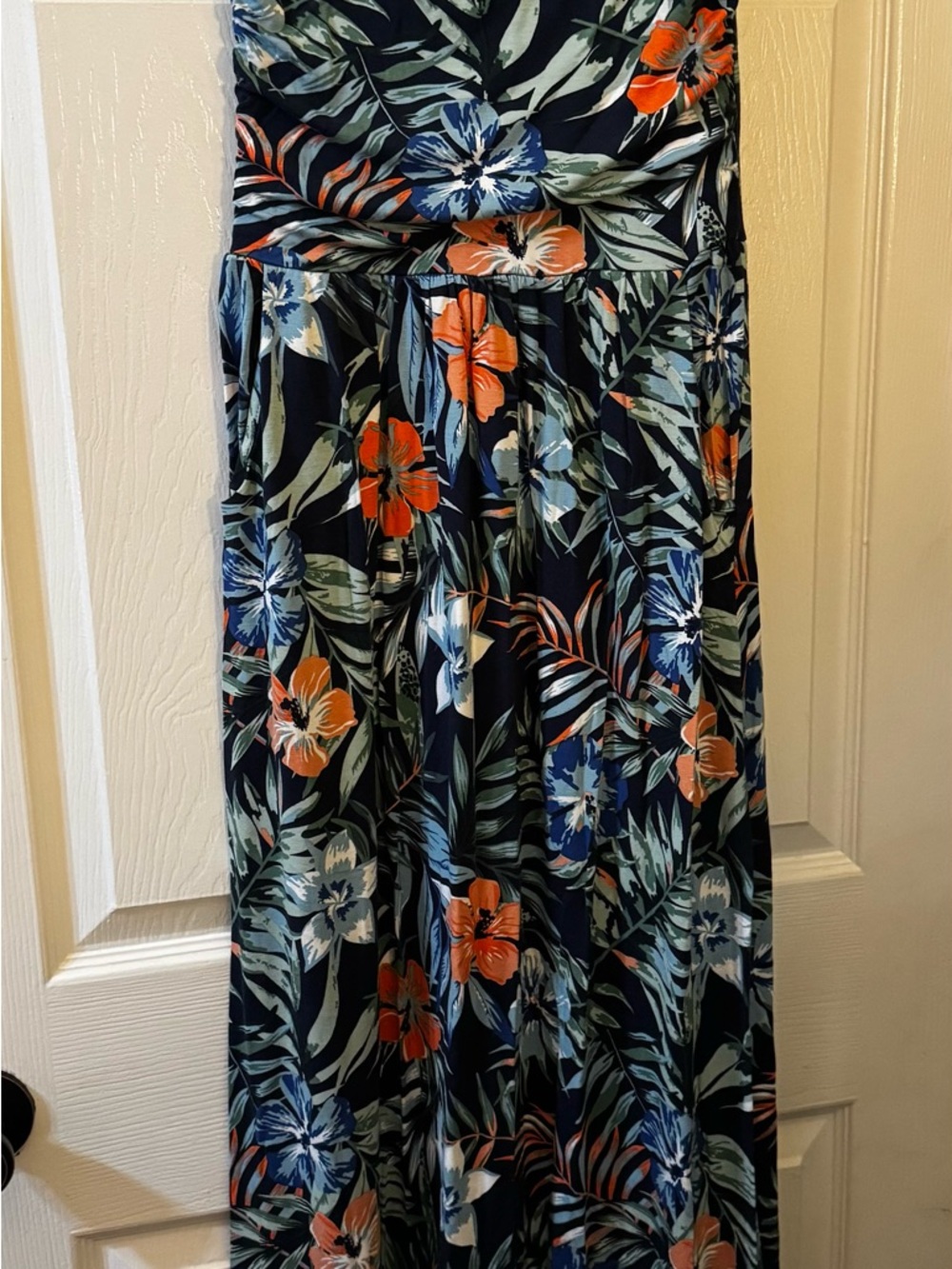 Floral Navy Maxi Skirt with Orange and Blue Blooms